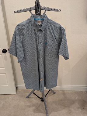 Men's Cinch Short Sleeve XL Western Shirt Green/Teal Pattern